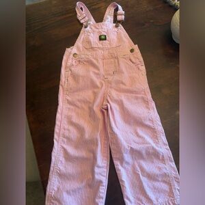 John Deere Pink and White Striped Kids Overalls